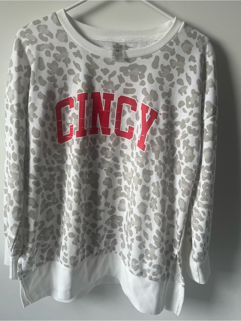 Cincy Leopard Print Sweatshirt with Red Script